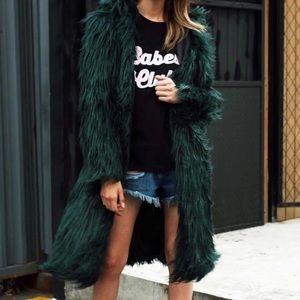 Dark green faux fur coat